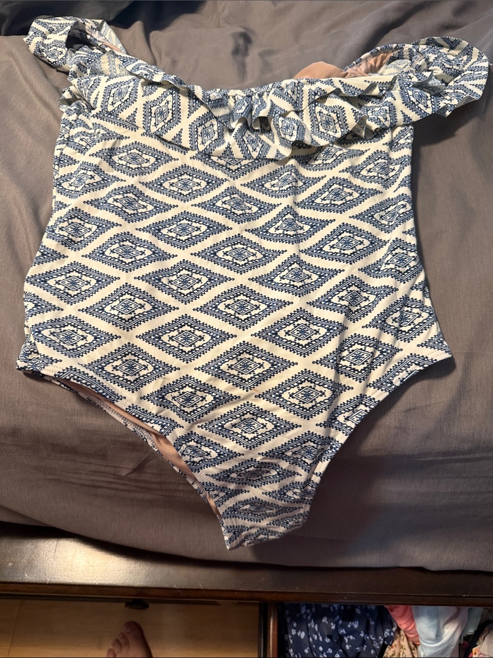Tart Collections Blue and White One-Piece Swimsuit with Geometric Print